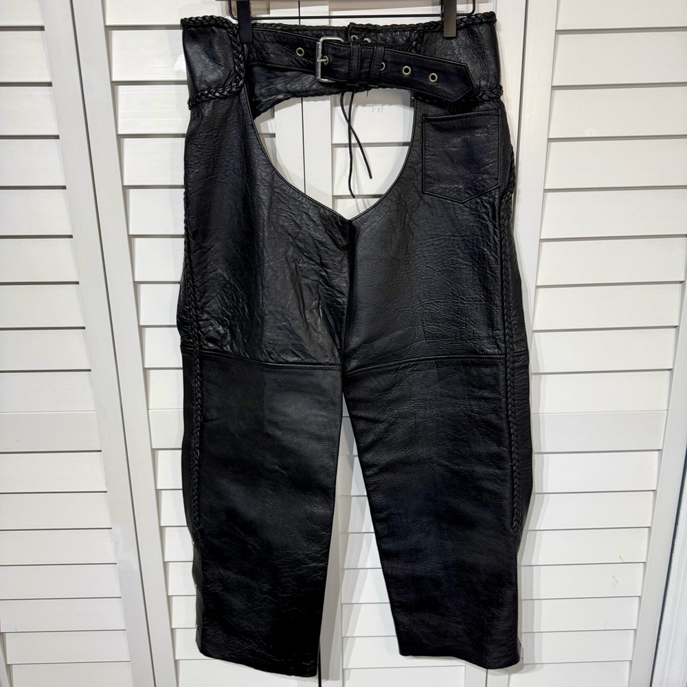 🔥 Vintage Hot Leathers Braided Leather Motorcycle Chaps – Size‎ M